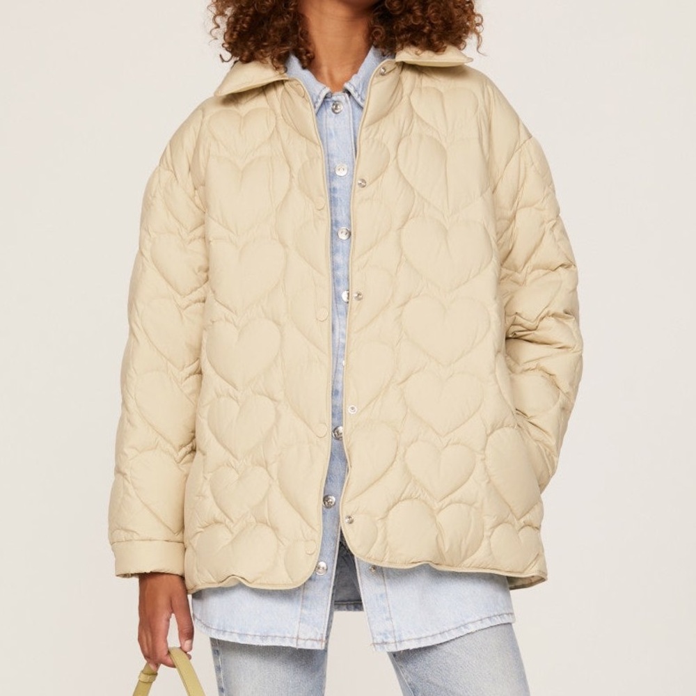Sandro Gloriana Heart Quilted Jacket in Tan